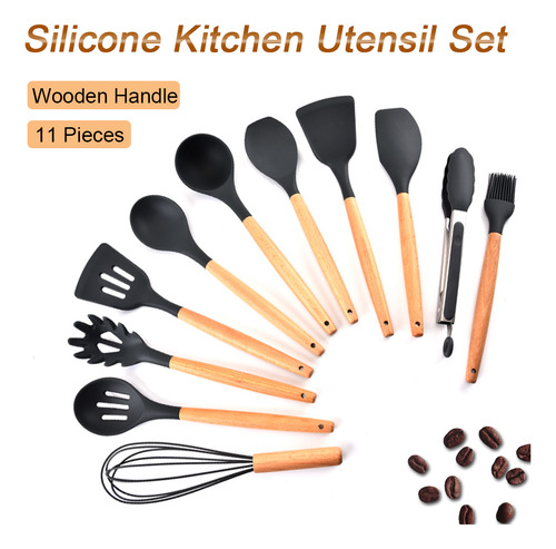 Juego De Utensilios De Cocina De Silicona Con Mango De Mader