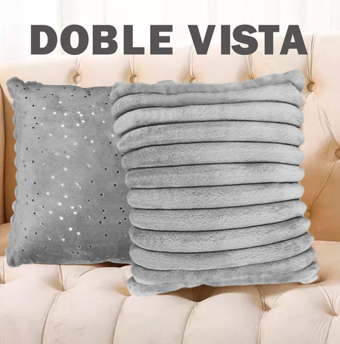 Set 2 Pzs Cojines Decorativos Doble Vista Para Hogar Suaves Gris Rayas