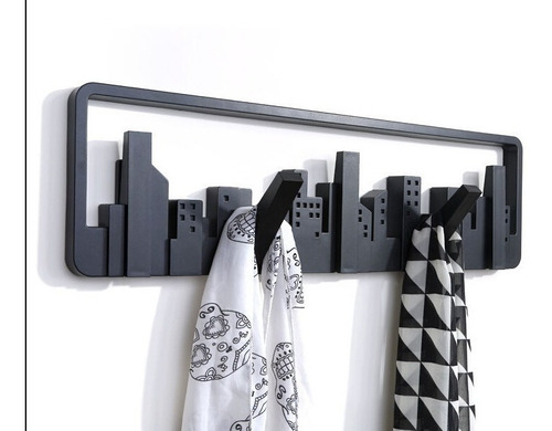 Perchero Pared Decorativo Diseño New York 5 Ganchos