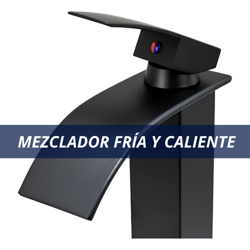 Monocomando Negro Alto Cascada Mezcladora Pileta Bacha Baño Negro Mate