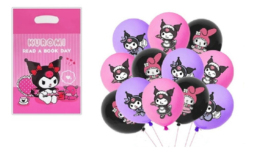 20 Bolsa Para Dulces + 12 Globos De Cumpleaños Kuromi