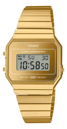 Reloj Casio A-700wevg-9 Unixes Metal Digital Malla Ajustable Malla Dorado Bisel Dorado Fondo Dorado