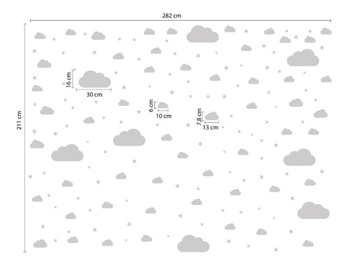 Imagem 4 de 4 de Adesivo De Parede Nuvens Cinza (64 Nuvens E 70 Estrelas)