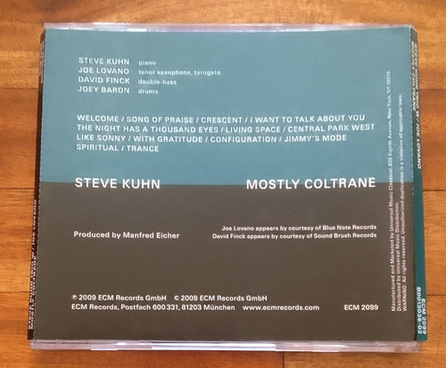 Steve Kuhn Trio W/ Joe Lovano - Mostly Coltrane / Ecm / Cd Estándar (Usado)