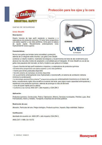 Imagen 6 de 7 de Goggle De Seguridad Uvex Stealth S3960 Hidroshield Antiempañ