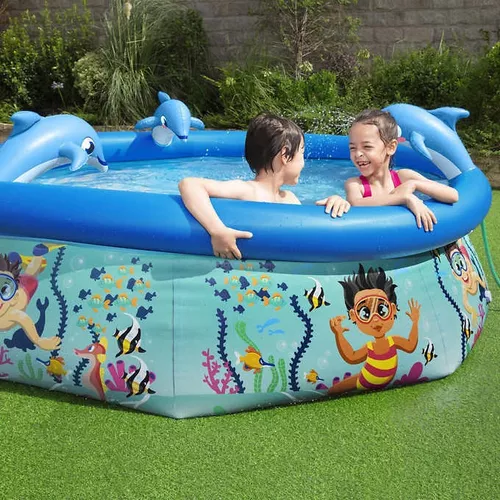 mordedura Definitivo Negrita Alberca Inflable Para Niños Con Aspersores Oasis H2o Delfine