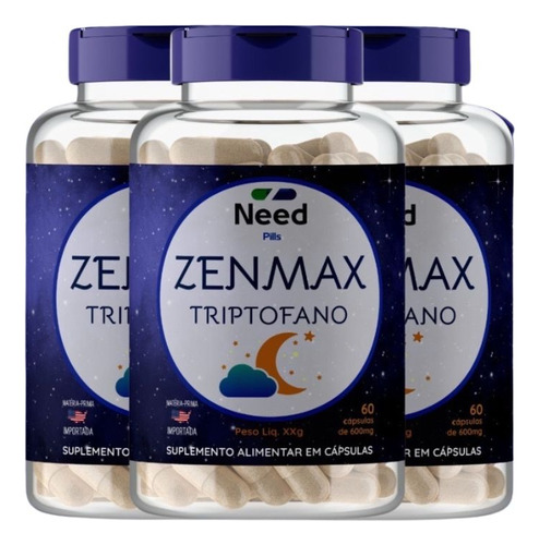 Triptofano Bom Sono Zenmax 600mg 100% Natural 60cps Pills