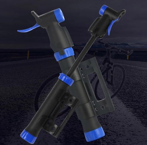 Bomba De Ar Para Bike Bicicleta Ciclismo 22 Cm Com Suporte Cor Cor Preto Com Azul