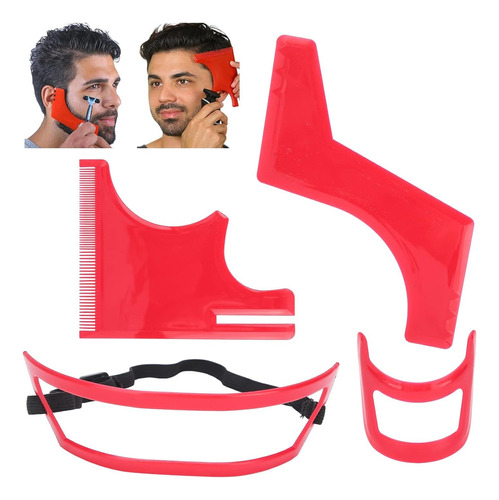 4pzs Plantilla Para Barba Bigote Peine Herramienta Moldear F Color Rojo