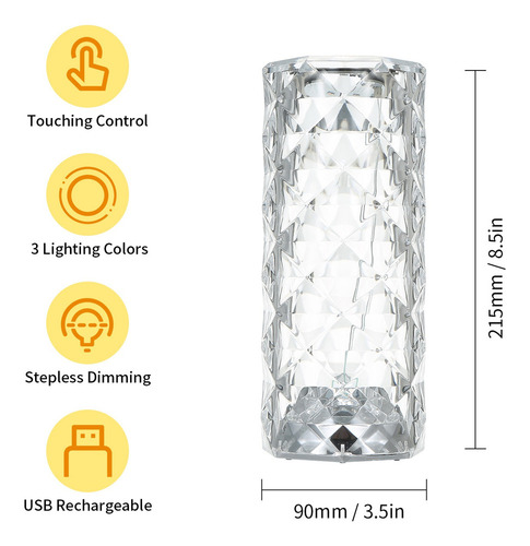 Lámpara De Mesa Acrílica Diamond Touch Control Night Light