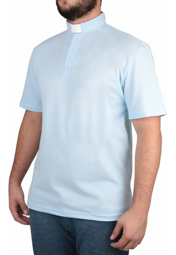 Camisa Para Diácono - Polo Clerical Azul Claro Ref.:220