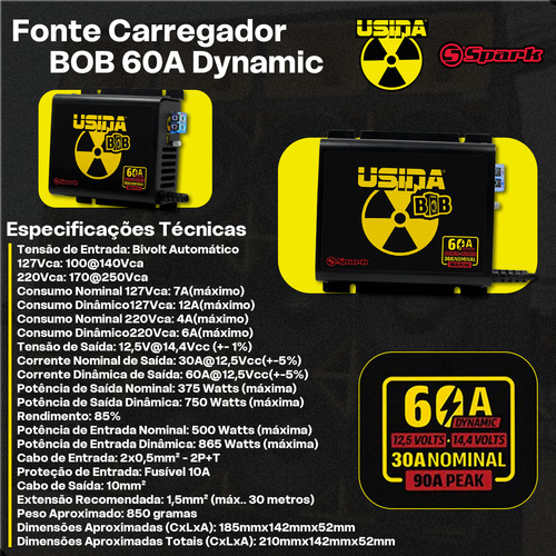 Fonte Usina Bob 60a Bivolt Automática Carregador Bateria Cx