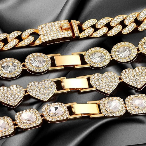 4pzs Pulsera Cubana Esclava Con Diamante Para Hombre Y Mujer Dorado 6 Cm 20 Cm