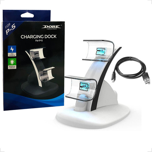 Base Carregador De Controle Duplo Compatível Para Ps5 Cor Branco 5v