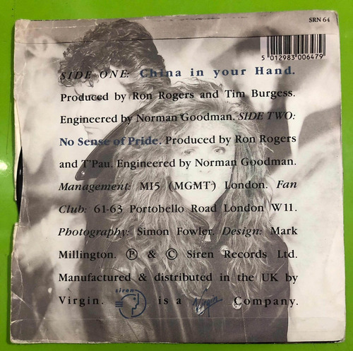 T'pau - China In Your Hand Vinil Single 7. (Usado)