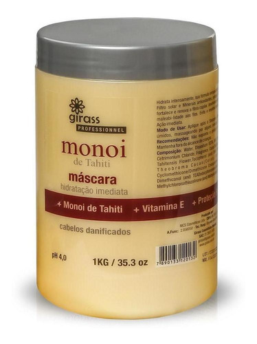 Máscara  Monoi De Tahiti  Hidratação Girass 1 Kg