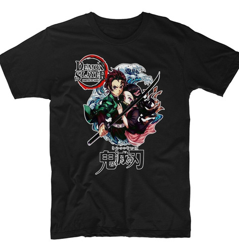 Playera Negra Algodón Kimetsu No Yaiba Anime Dama Caballero