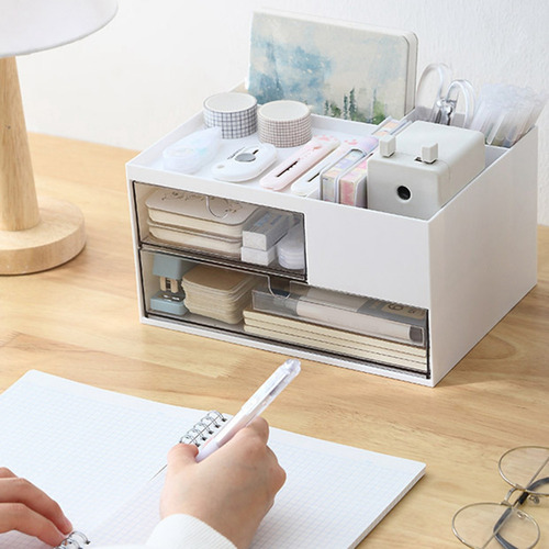 .. Organizador De Mesa Com 2 Gavetas E 4 Compartimentos,