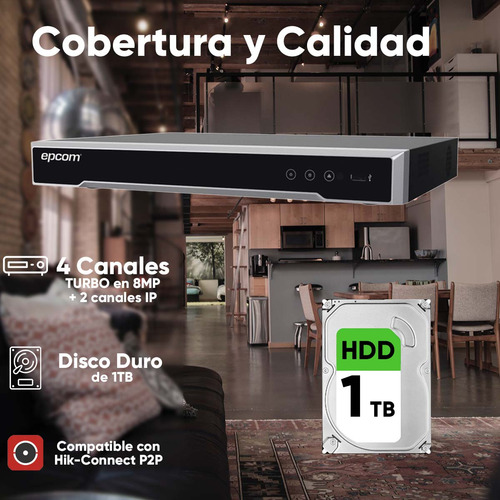 Epcom Kit De Camaras De Seguridad Exterior Metalicas Con Micrófono Integrado + Disco Duro 1tb Modelo B50kit-plus-sc+1tb Video Vigilancia Turbohd 1080p Cctv 4 Cámaras Bala