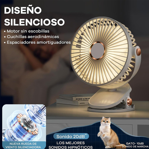 Ventilador De Mesa Con Luz Recargable Clip 5 Velocidades