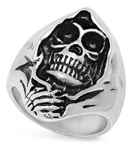 Anillo De Calavera Grim Reaper Envuelto De Acero Inoxidable 