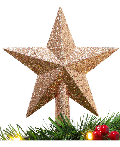 Estrella Con Purpurina Oro Rosa Para Árbol De Navidad 20 Cm