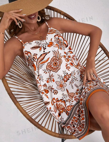Vestido Corto De Tirantes Estampado Floral Shein Tela Fresca