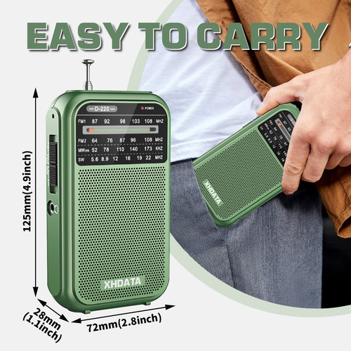 // Rádio Am Fm Sw Portátil Verde Xhdata D-220