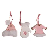 Comprar Adorno Navidad Set X3 Colgantes Madera Ropita Rosa 4x6 Cm