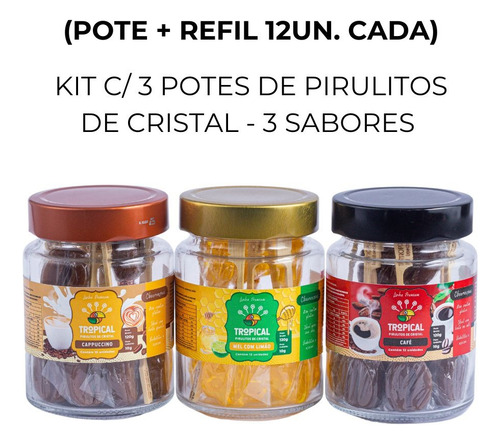 72 Pirulitos de Cristal - Mel com Limão, Café, Cappuccino - Sem Glúten