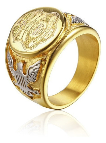 Anillo Militar Estadounidense En Tono Dorado Con Insignia Pl