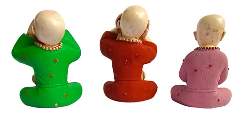 Trio Mini Monjes Buda Sabio Pintados No Veo No Oigo No Hablo