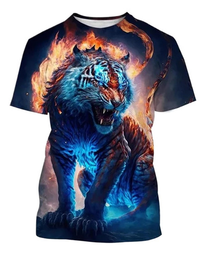 Camiseta De Manga Corta Con Estampado 3d De Tigre