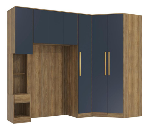 Quarto Modular Kappesberg Adapt Nogueira/azul Profundo 5 Pçs