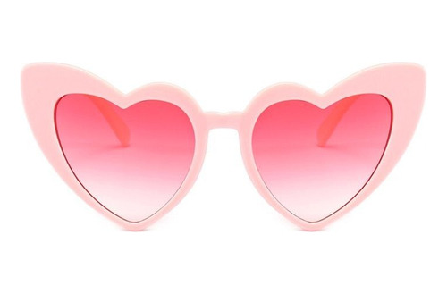 Óculos De Sol Formato De Coração Rosa Com Lente Rosa Adulto