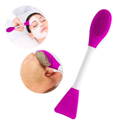 Cepillo Facial 2 En 1 Diler Cerdas De Silicón Para Limpieza Y Espátula Aplicadora De Mascarillas Cremas Sérums Skincare Diario Reutilizable Y Suave Con Todo Tipo De Piel Color Fiusha