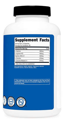 Potenciador De Óxido Nítrico Nutricost 2250 Mg, 180 Cápsulas