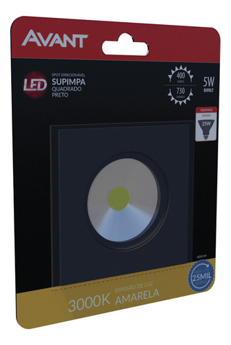 10 Spot Led Quadrado 5w Branco Quente 3000k 127/220V Preto
