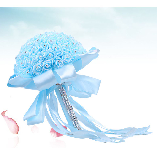 Ramo De Boda De Rosas Artificiales Azules Con Detalles De Cr