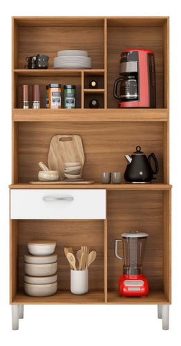 Kit de cocina compacto de 4 puertas y 1 cajón Malta Ssx Multithings, color almendra y blanco