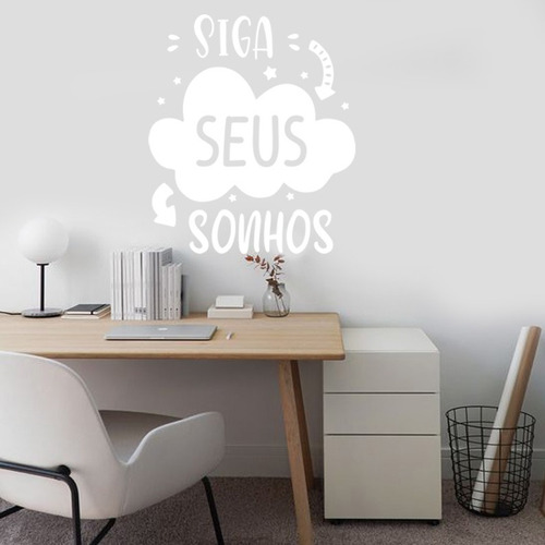 Adesivo De Parede Frase Decoração Motivação Siga Seus Sonhos Cor Branco