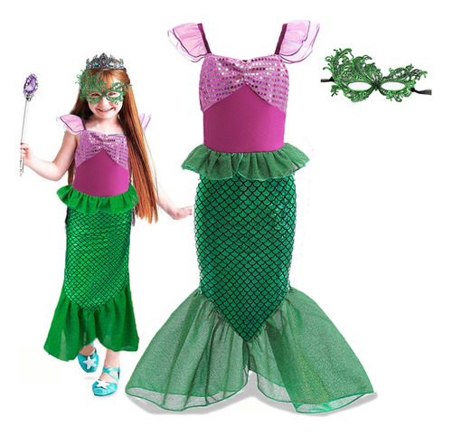 Vestido De Disfraz Sirena Infantil Ariel Fiesta Trajes 3 A 1