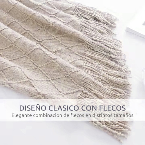 Mantas Para Sillon 170x127cm, Pie De Cama Con Flecos Beige Lisa