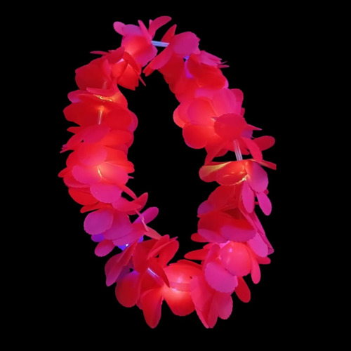 Collar Hawaiano Premium Con Luz X1 Cotillón Luminoso Rojo