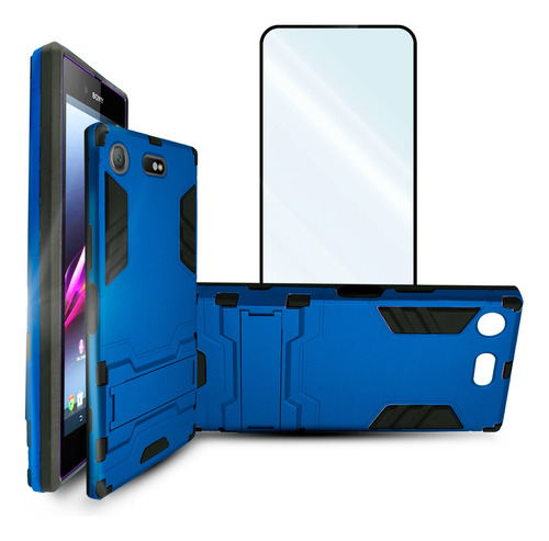 Funda Iron Para Xperia X Carcasa Antishock Con Mica Azul