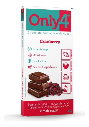 Kit 3x: Chocolate 70% Cacau Cranberry S/ Lac. Veg Only4 80g