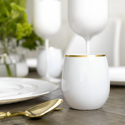 Elegantes Copas De Vino Blanco Sin Tallo Con Borde Dorado -