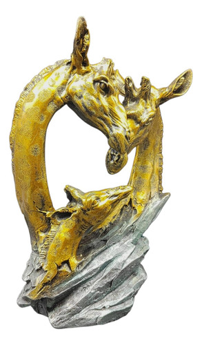 Escultura Familiar De Jirafas 28cm Dorado