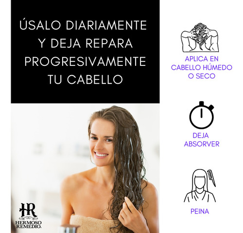 Leave In Capilar Acondicionador Sin Enjuague Tratamiento Cabello Maltratado Dañado 120 ml Hermoso Remedio ®