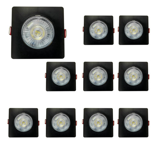 10 Spot Led Quadrado 5w Branco Quente 3000k 127/220V Preto